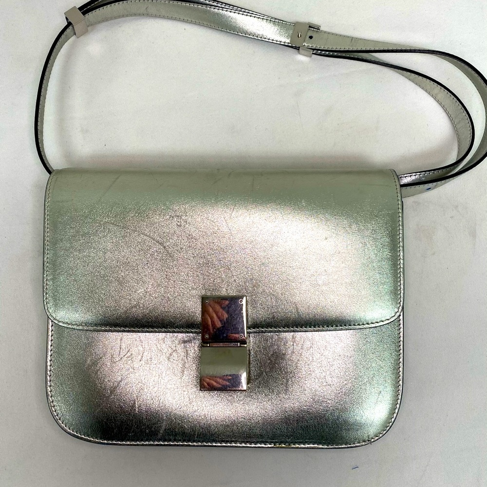 Silver Metallic Celine Classic Box Handbag - Picture 1 of 7